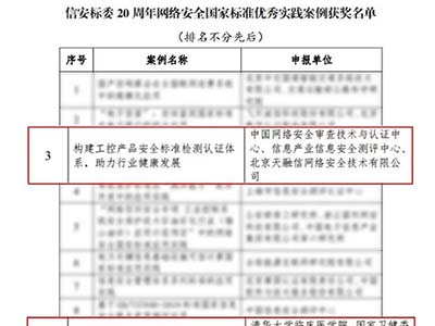 天融信荣获3项网络安全国家标准优秀实践案例奖
