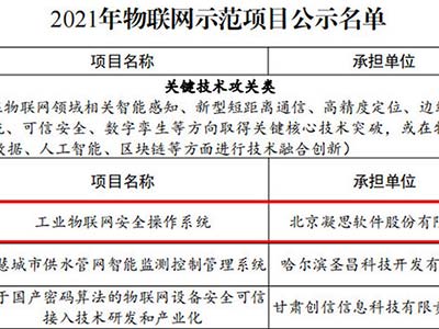 凝思软件成功入选工信部2021年物联网示范项目