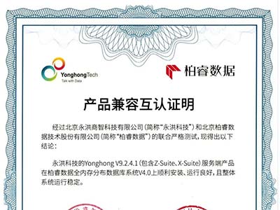 柏睿数据与永洪科技完成产品兼容互认证