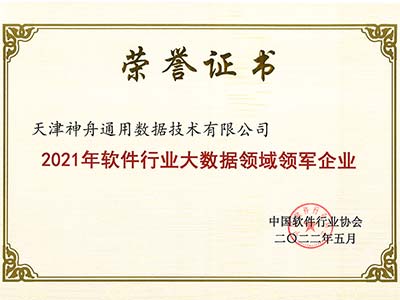 神舟通用荣膺“2021年软件行业大数据领域领军企业”