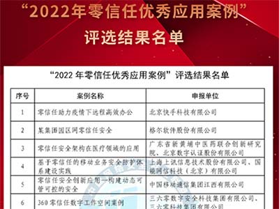 中孚信息获评2022年零信任优秀应用案例