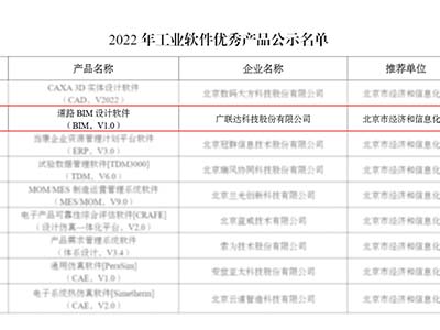 广联达道路BIM设计软件成功入选工信部2022年工业软件优秀产品名单