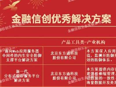 东方通两项解决方案入选“金融信创优秀解决方案”