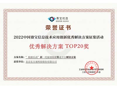 东方通荣获“中国赛宝信创优秀解决方案TOP20奖”